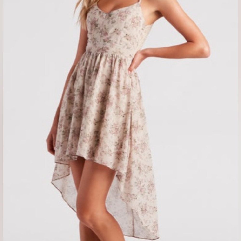 Still The One Rose Print Chiffon High Low Dress